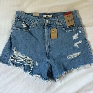 Levi's Blue Distressed Jean Shorts High-Waisted